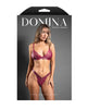 Afbeelding laden in Galerijviewer, Domina bralette- en slipset van imitatieleer en kant met rits, bes, maat ML