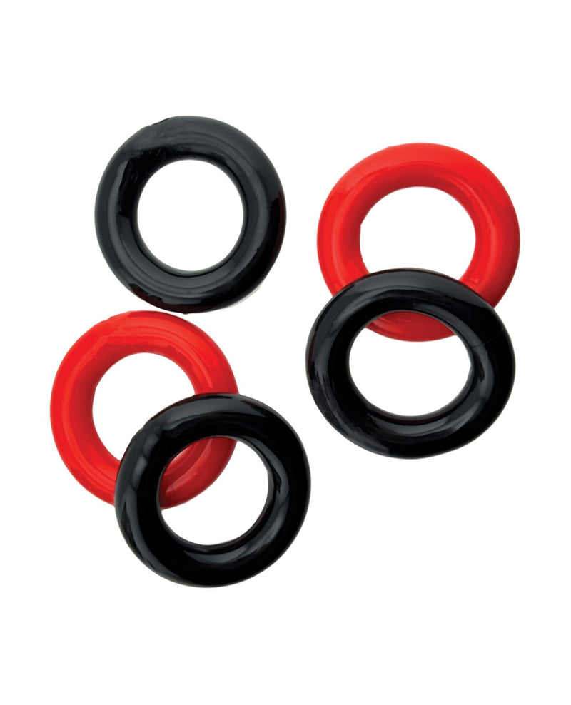 Load image into Gallery viewer, Hunky Junk Jacker 5 Pack Super Stretch Cockrings Soft Black And Red