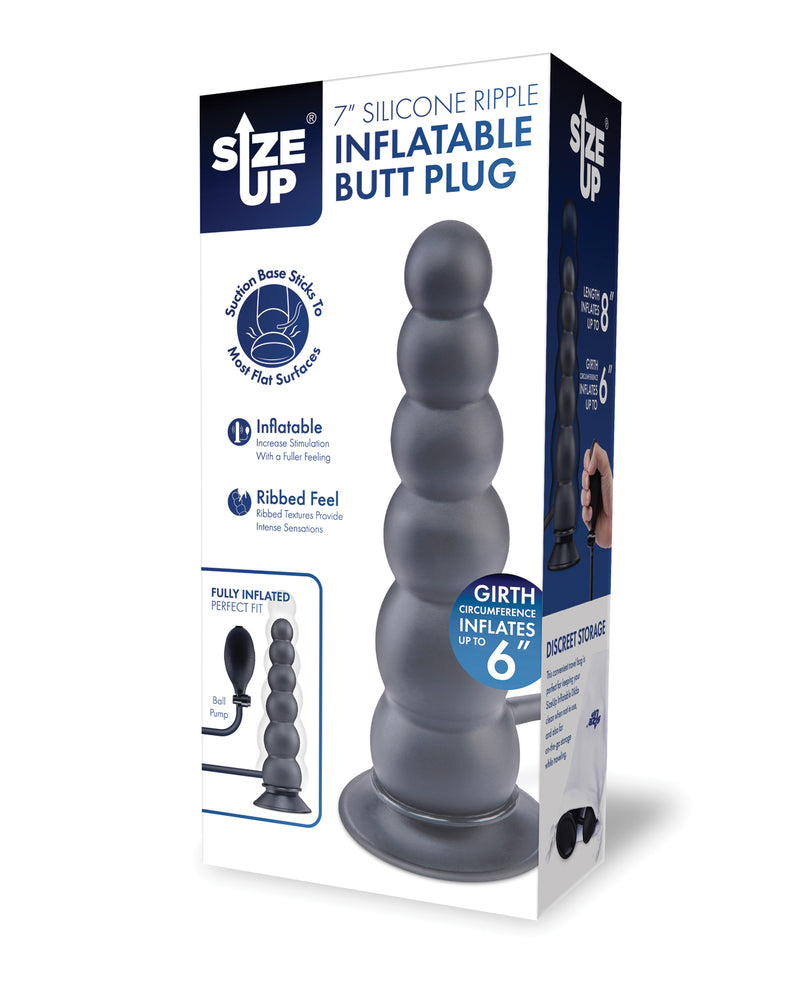 Afbeelding laden in Galerijviewer, Size Up opblaasbare geribbelde buttplug van siliconen van 7 Inch met zuignapvoet