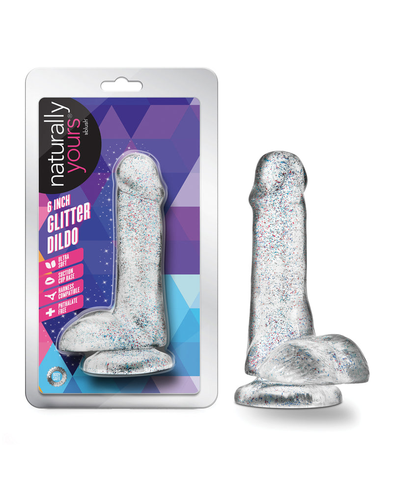 Cargue la imagen en el visor de la galería, Dildo con purpurina de 6 pulgadas Naturally Yours de Blush, con eje transparente