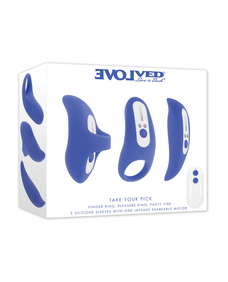 Cargue la imagen en el visor de la galería, Set de vibrador bala intercambiable Evolved con tres fundas de silicona, azul