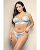 Carregar imagem no visualizador da Galeria, Conjunto 2 em 1 premium com bralette de renda metálica e detalhes de pérolas, azul-claro