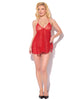 Încărcați imaginea în vizualizatorul Galerie, Set babydoll Kiki cu decolteu tip halter din dantelă, spate decupat din imitație de piele și tanga, roșu, Large