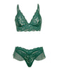 Cargue la imagen en el visor de la galería, Conjunto de lencería de encaje y malla Alessia para mujer, con copas suaves y detalles de volantes, verde, pequeño