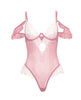 Bild in den Galerie-Viewer laden, Cassandra Lace And Mesh Teddy Bodysuit With Ruffle Trim Pink White