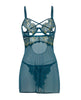 Carica l'immagine nel visualizzatore Galleria, Babydoll Daphne in pizzo ricamato e rete blu con coppe con ferretto, taglia XL