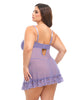 Cargue la imagen en el visor de la galería, Babydoll de encaje morado de talla grande con tanga y lazos para San Valentín