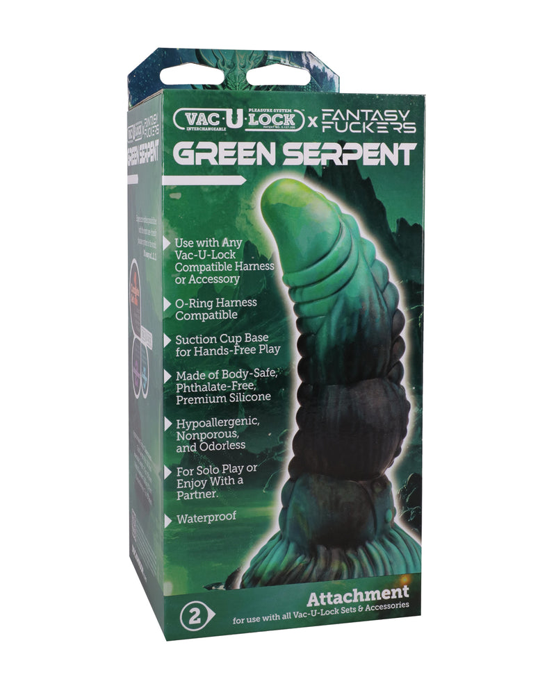 Load image into Gallery viewer, Vaculock Fantasy Fuckers Green Serpent Silicone Dildo With Textured Spine