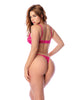 Charger l'image dans la visionneuse de la galerie, Ensemble de lingerie avec bralette en dentelle transparente, string assorti et porte-jarretelles rose S M