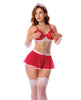 Cargue la imagen en el visor de la galería, Set de bralette de malla rojo y blanco de enfermera y minifalda acampanada de encaje