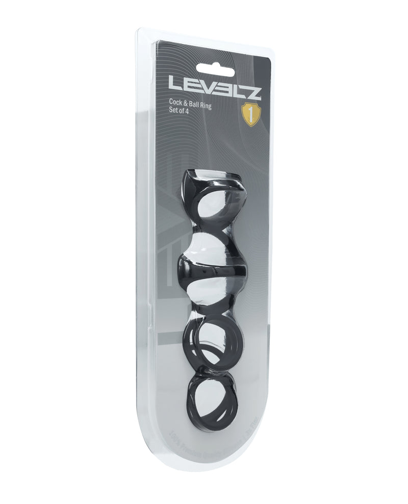Load image into Gallery viewer, Shots Levelz Set Of 4 Black Silicone Cock And Ball Rings