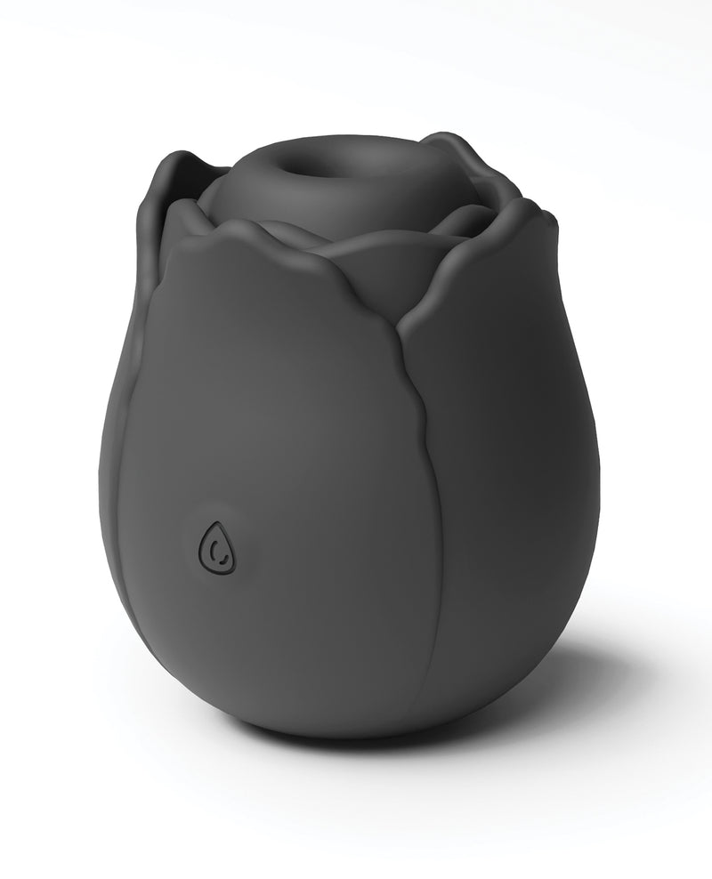 Cargue la imagen en el visor de la galería, Masajeador de silicona vibratorio con forma de rosa, negro, recargable e impermeable, Inya