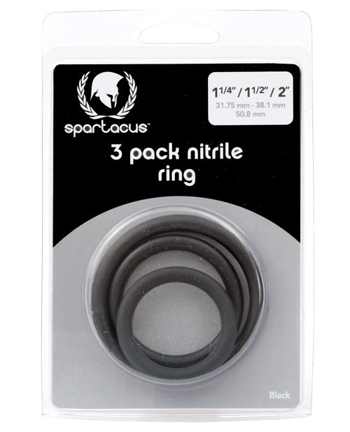 Load image into Gallery viewer, Spartacus Nitrile Cock Ring Set - Black Pack of 3