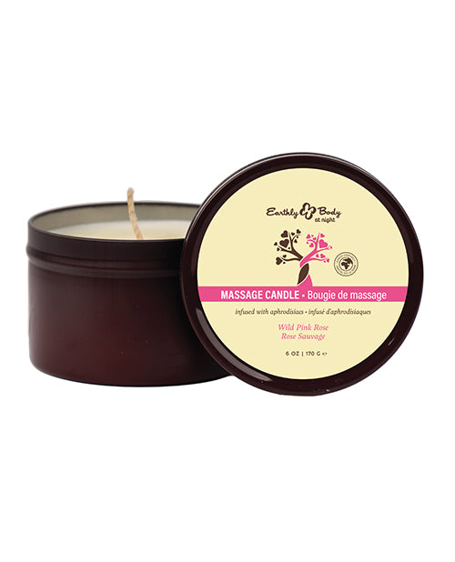 Cargue la imagen en el visor de la galería, Vela aromática At Night de Earthly Body, Wild Pink Rose, 6 Oz, para el hogar y el baño