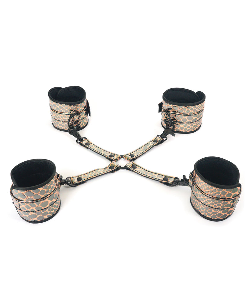 Carica l'immagine nel visualizzatore Galleria, Spartacus Faux Leather Wrist & Ankle Restraints w/Hog Tie - Gold