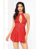 Load image into Gallery viewer, Lace Mesh Babydoll w/Strappy Waist & Panty w/Criss Cross Waistband Red MD