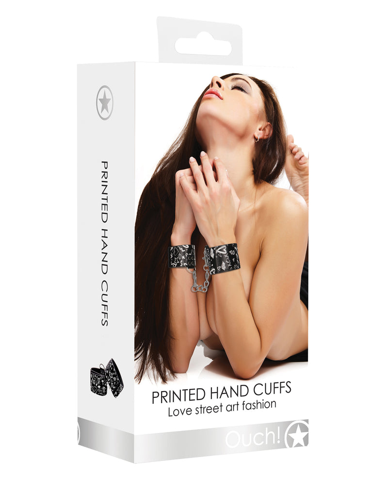 Cargue la imagen en el visor de la galería, Shots Ouch Love Street Art Fashion Printed Hand Cuffs - Black