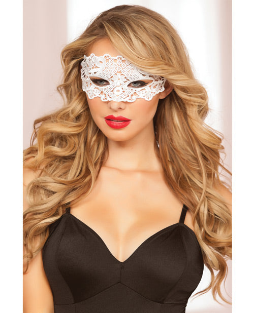 Cargue la imagen en el visor de la galería, Lace Eye Mask With Satin Ribbon Ties White One Size