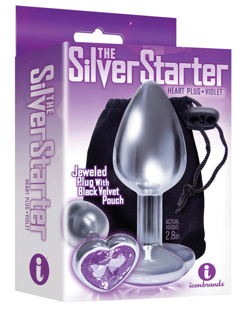 Charger l'image dans la visionneuse de la galerie, Le Plug en acier inoxydable cœur serti argenté The 9's The Silver Starter - Violet