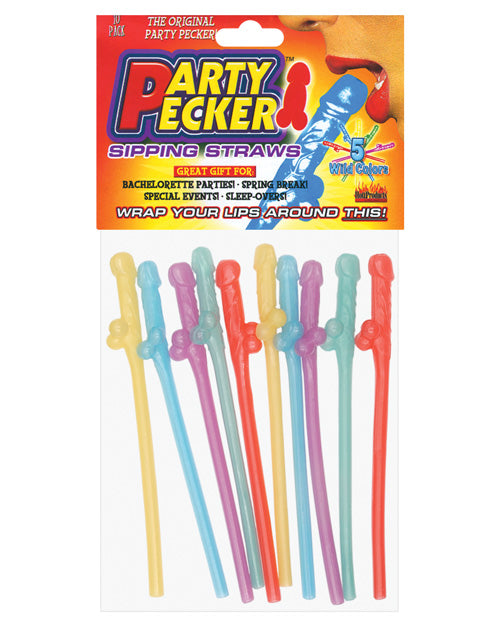 Load image into Gallery viewer, Party Pecker Straws Assorted Colors Pack of Ten Party Favor