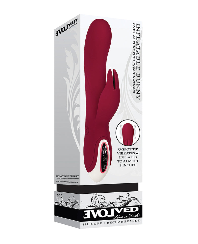 Cargue la imagen en el visor de la galería, Evolved Inflatable Bunny Dual Stim Rechargeable - Burgundy