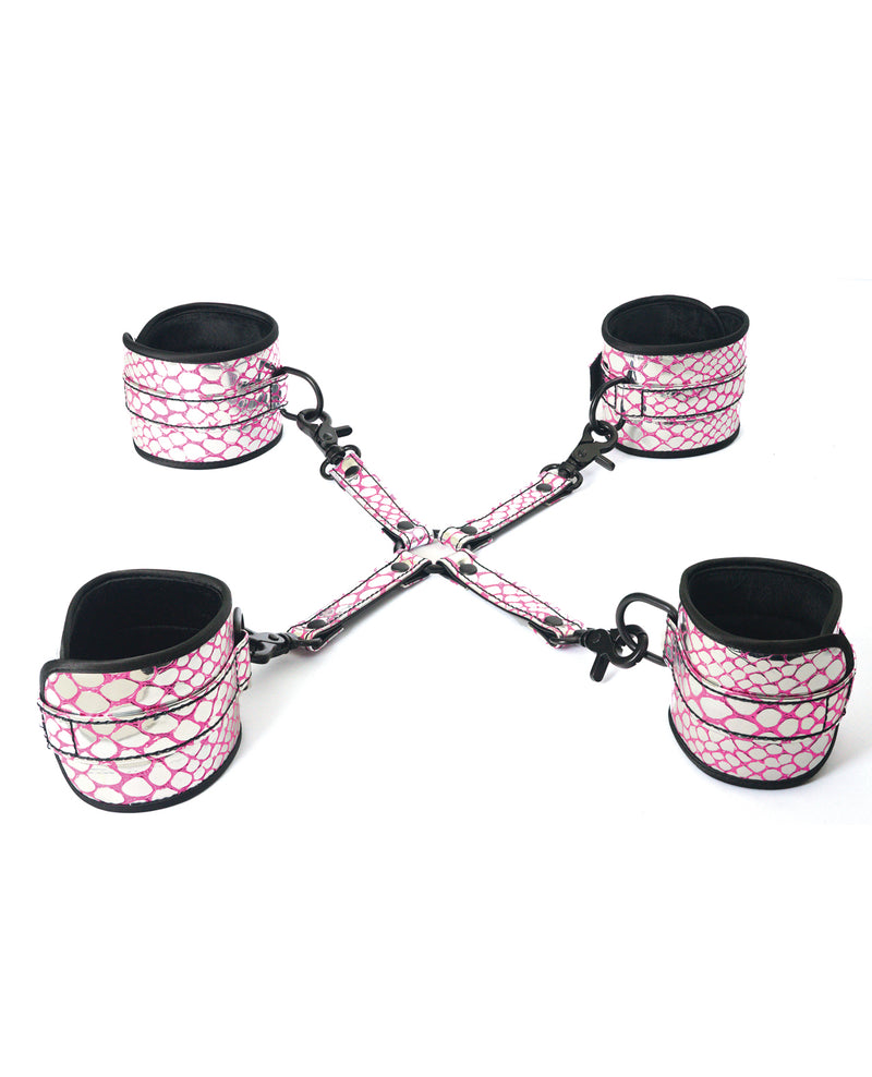 Cargue la imagen en el visor de la galería, Spartacus Faux Leather Wrist & Ankle Restraints w/Hog Tie - Pink