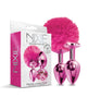 Load image into Gallery viewer, Nixie Metal Butt Plug Set w/Jewel Inlaid & Pom Pom - Pink Metallic