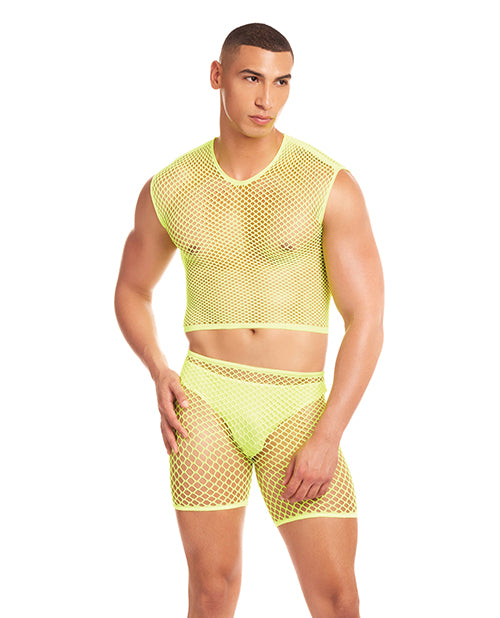 Încărcați imaginea în vizualizatorul Galerie, Rainbow Party Net-Bula Large Mesh Long Brief 3 pc Set w/Thong - Yellow L/XL