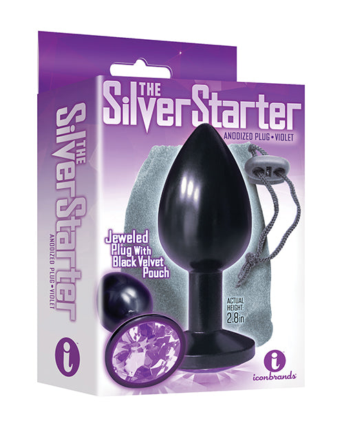 Lataa kuva gallerian katseluohjelmaan, The 9's The Silver Starter Bejeweled Round Stainless-Steel Plug - Black/Violet