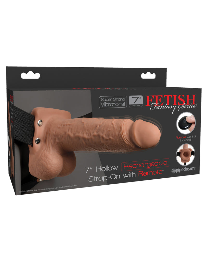 Load image into Gallery viewer, Fetish Fantasy Series 7" Hollow Rechargeable Strap On w/Remote - Tan