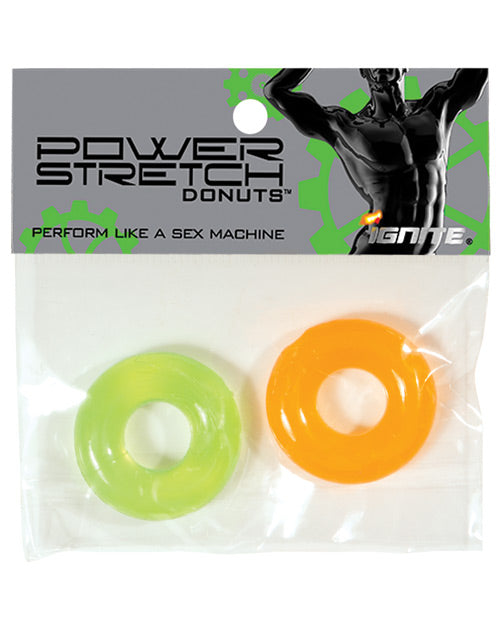 Afbeelding laden in Galerijviewer, Ignite Power Stretch Donut Cock Ring - Oranje/Groen Set van 2