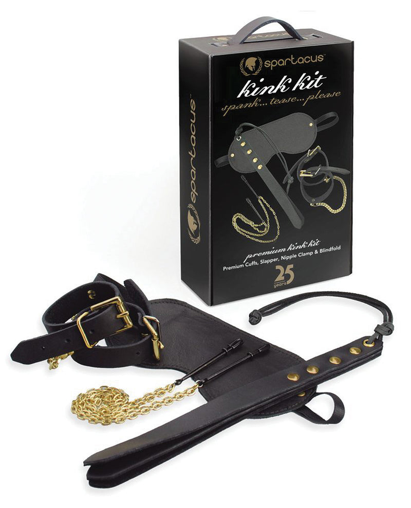 Load image into Gallery viewer, Spartacus Kink Kit Leather Cuffs Blindfold Latigo Leather Slapper And Clamps
