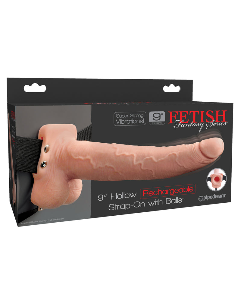 Indlæs billede i gallerifremviser, Fetish Fantasy Series 9" Hollow Rechargeable Strap On w/Balls - Flesh