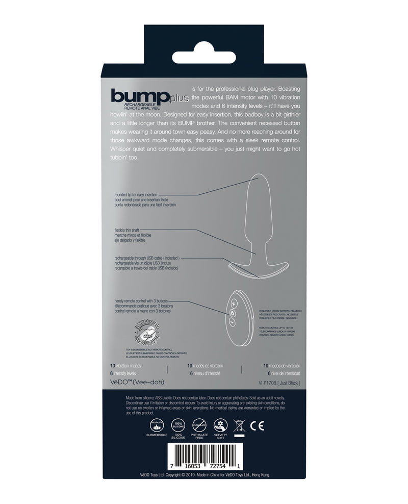 Încărcați imaginea în vizualizatorul Galerie, VeDO Bump Plus Rechargeable Remote Control Anal Vibe - Just Black