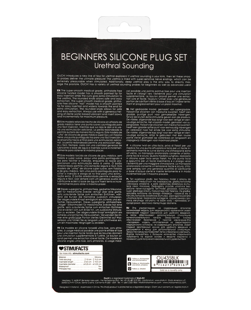 Cargue la imagen en el visor de la galería, Shots Ouch Urethral Sounding Beginners Silicone Plug Set Black