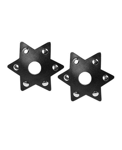 Load image into Gallery viewer, Nipplicious Starstruck Leather Pasties w/Studs & Nipple Hole - Black