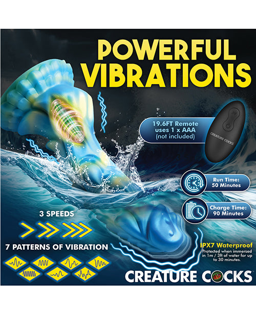 Load image into Gallery viewer, Creature Cocks Sea Stallion Vibrating Dildo w/ Remote - Blue/Yellow