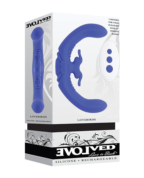 Załaduj obraz do przeglądarki galerii, Evolved Lovebirds Curved Dual-Ended Rabbit Vibe w/Remote Control - Blue
