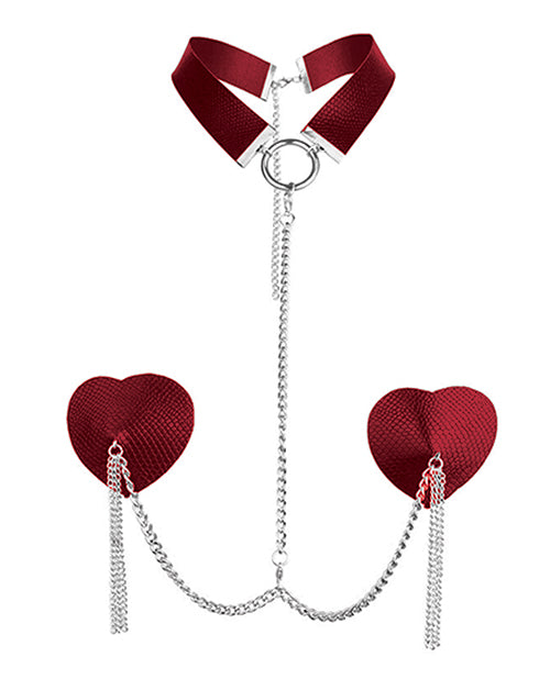 Load image into Gallery viewer, Nipplicious Dominatrix Leather Collar & Pasties w/Chain - Red