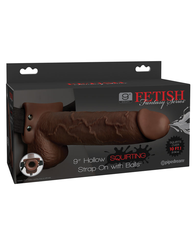 Load image into Gallery viewer, Fetish Fantasy Series 9" Hollow Squirting Strap On w/Balls - Brown