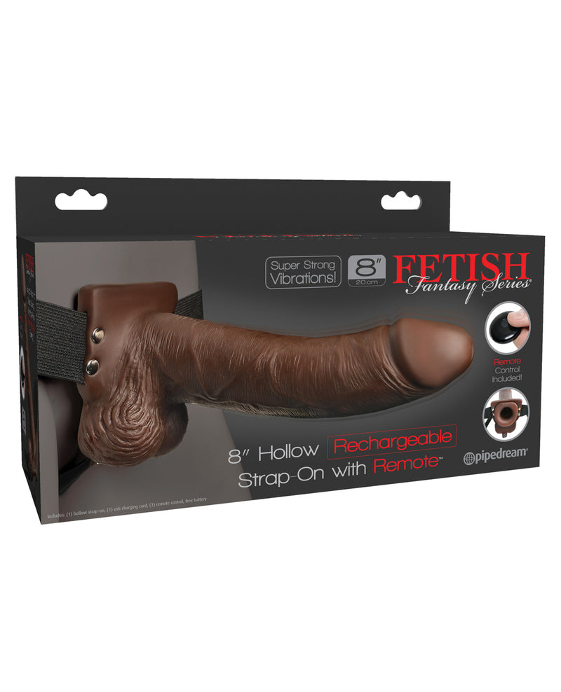 Load image into Gallery viewer, Fetish Fantasy Series 8" Hollow Rechargeable Strap On w/Remote - Brown