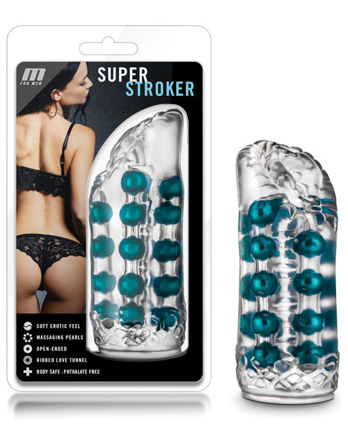 Load image into Gallery viewer, Blush M For Men Super Stroker Clear Textured Ribbed Canal With 4 Rows Pearls
