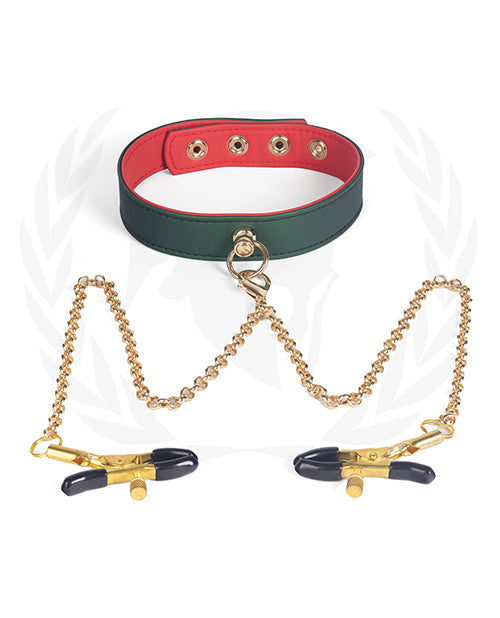 Cargue la imagen en el visor de la galería, Spartacus PU Collar w/Nipple Clamps - Green