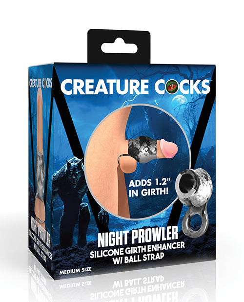 Load image into Gallery viewer, Creature Cocks Night Prowler Silicone Penis Sleeve & Ball Stretcher - Medium, Silver/Black
