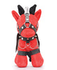 Załaduj obraz do przeglądarki galerii, Master Series Bondage Pony Red Plush With Silver Horn Wings Faux Leather Harness