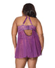 Afbeelding laden in Galerijviewer, Purple Metallic Lace Mesh Babydoll with Thong 1X 2X