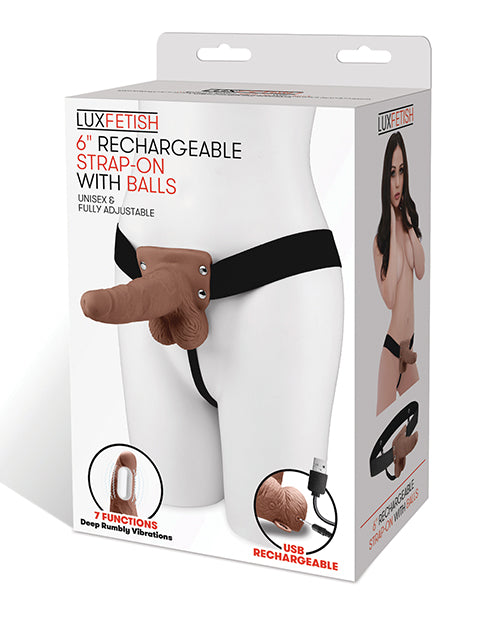 Afbeelding laden in Galerijviewer, Lux Fetish 6" Rechargeable Strap On w/Balls - Brown