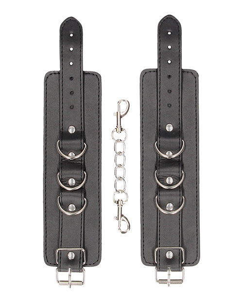 Load image into Gallery viewer, Shots Ouch Black & White Bonded Leather Hand/Ankle Cuffs - Black