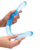 Cargue la imagen en el visor de la galería, Shots RealRock Cristal Claro Dildo Doble de 17" - Azul