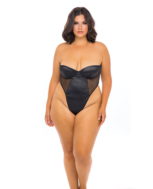 Load image into Gallery viewer, Josephine High Leg Teddy w/Removable Fishnet Collared Harness Black 3X